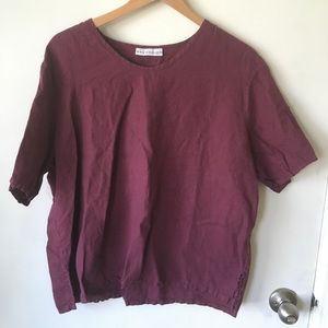 Bryn Walker Linen Medium Maroon Boxy Top Lagenlook
